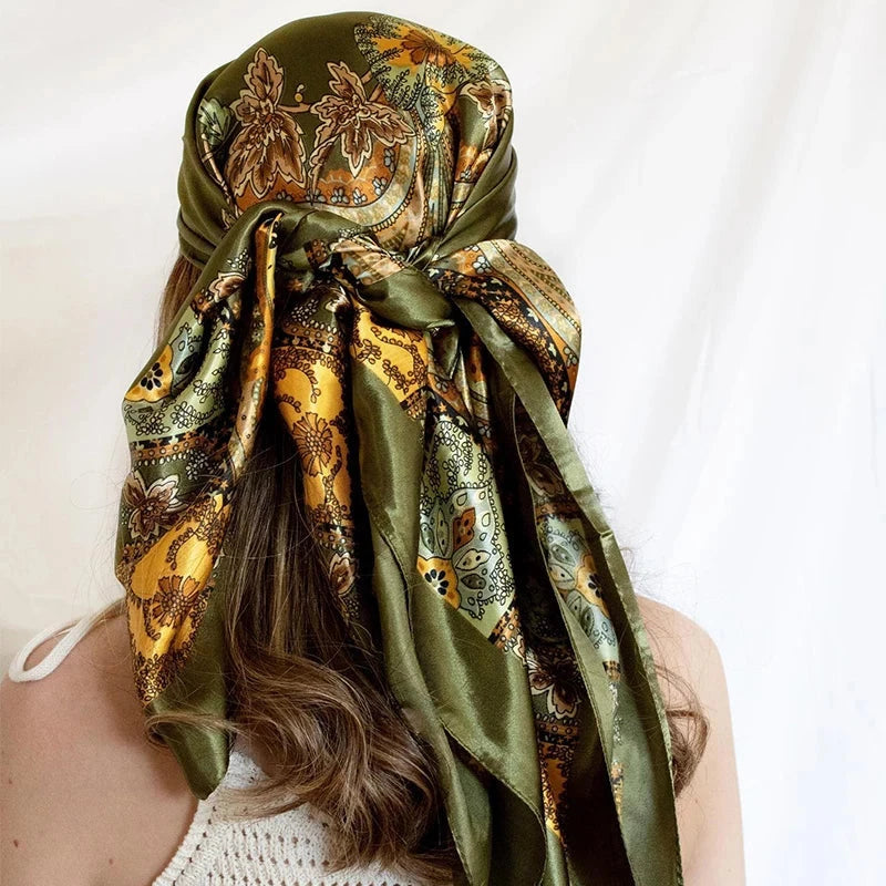 Satin Square Scarf Women Muslim Hijab Elegant 2025 Print Silk Neckerchief Shawl Wraps Headband Handle Hair Accessories Bandana Econic Blanks