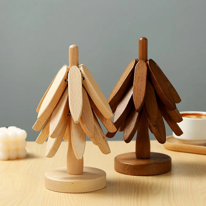 4PCS Tree Design Stand Bamboo Wooden Trivets Decorative Anti Scald Heat Resistant Table Mat Coaster Wood Placemats Pot Quick Pick Grocers
