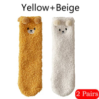 2 Pairs Cute Socks Bear Women Coral Velvet Thick Plush Warm Socks Sleep Fluffy Socks Cute Cartoon Lovely Floor Fuzzy Sock Winter Purest Peak