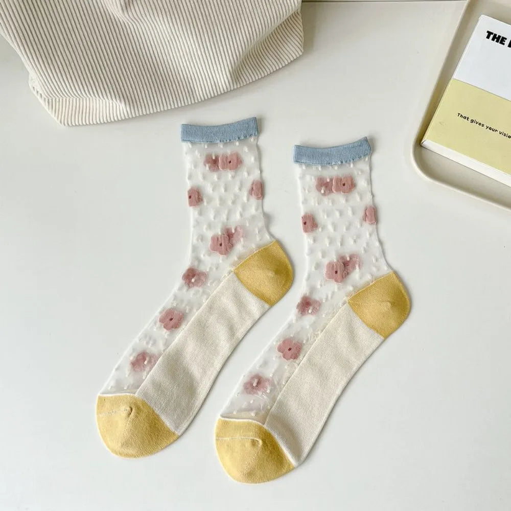 Fashion Socks For Women Summer Breathable Trendy Casual Socks Cute Fashion Korean Style Transparent Lace Sweet Socks Quick Pick Grocers