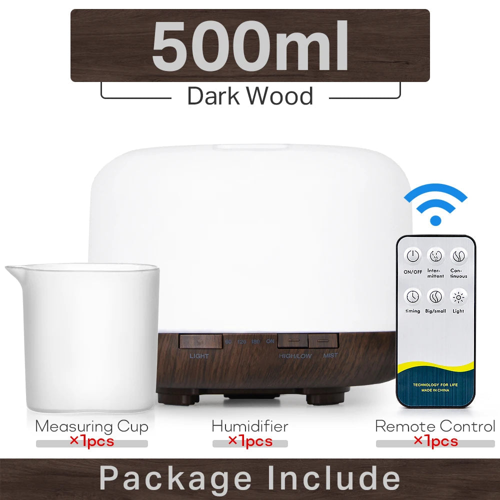 Air Humidifier Essential Oil Diffuser 300ML 500ML 1000ML With Lights Remote Control Ultrasound Electric Aromatherapy Diffuser Quick Pick Grocers