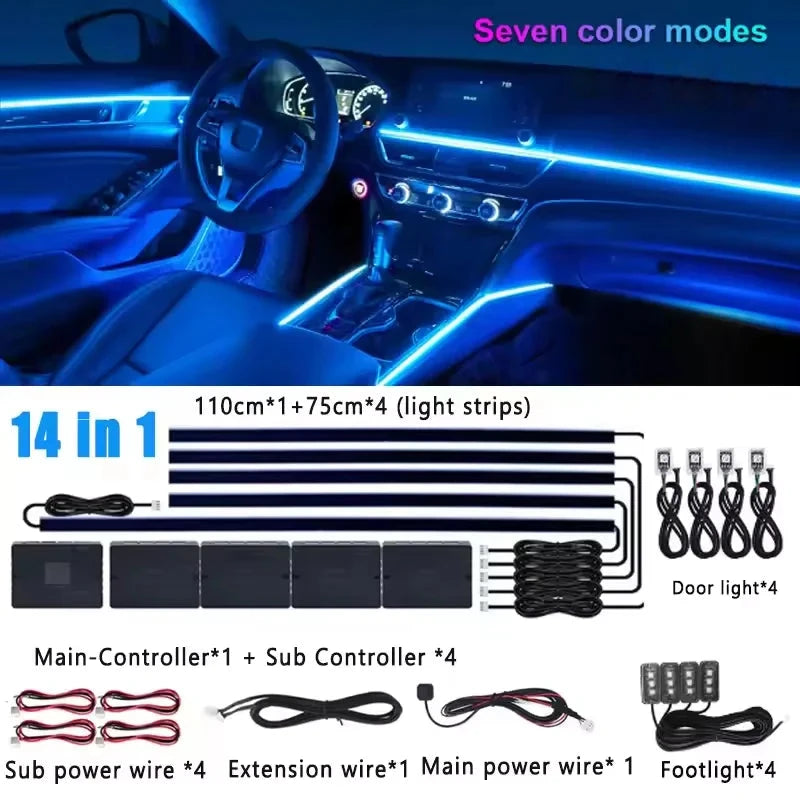 Universal 18-in-1 RGB Car Ambient Light – Interior Neon Strip Kit Econic Blanks