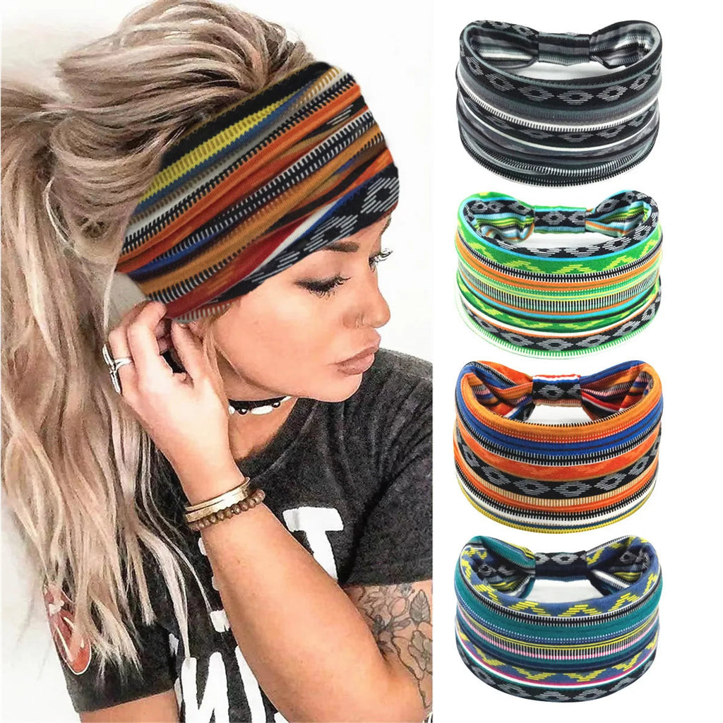 European American Women'S Bohemian Style Elastic Headscarf Fashionable Breathable Cotton Wide Brimmed Hair Accessories Quick Pick Grocers