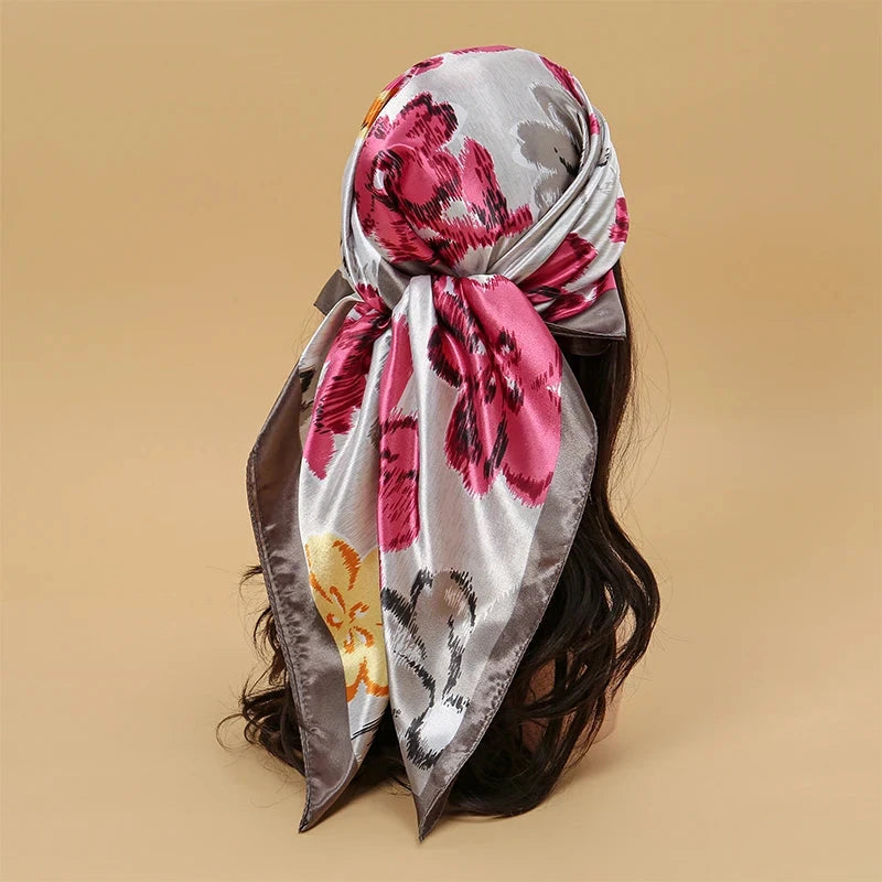 Satin Square Scarf Women Muslim Hijab Elegant 2025 Print Silk Neckerchief Shawl Wraps Headband Handle Hair Accessories Bandana Econic Blanks