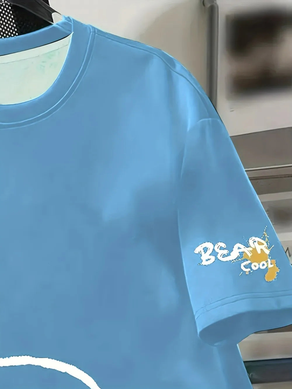 Summer men's round neck breathable T-shirt with cartoon bear print pattern suitable for daily and weekend gifting to friends Quick Pick Grocers