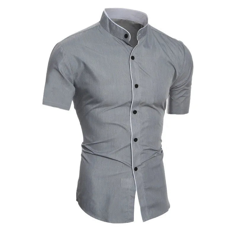New men's solid color casual commuting short sleeved shirt Quick Pick Grocers