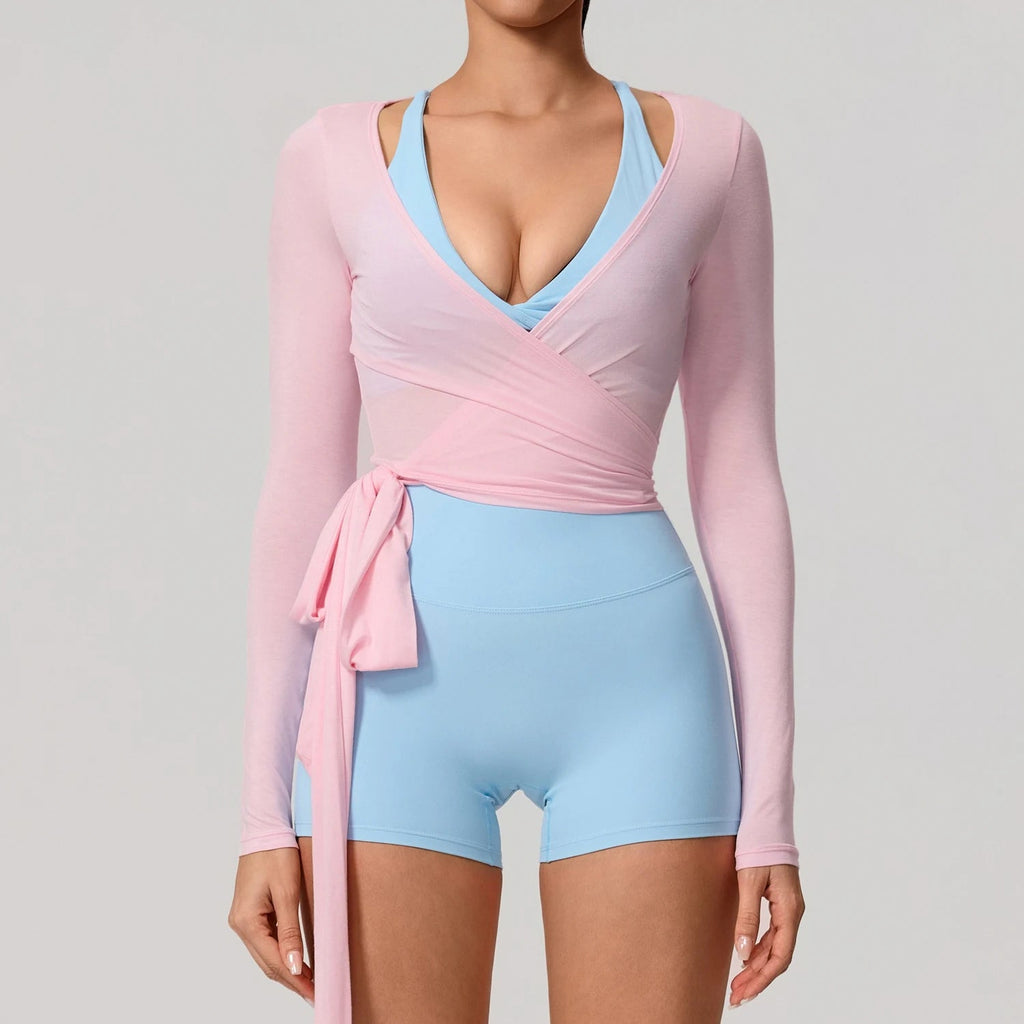 Hearuisavy Summer Women's Yoga Shirt Long Sleeve Sportswear Gym Breathable Quick Dry Sports Top Pilates Dance Ballet Wrap Tops Quick Pick Grocers