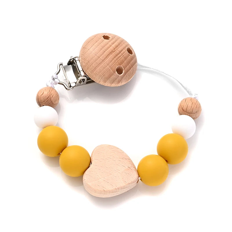 Baby Pacifier Chain Clips Wood Pentagram Teether Silicone Round Beads Teething Chain For Baby Care Soother Chew Toys Shower Gift Purest Peak
