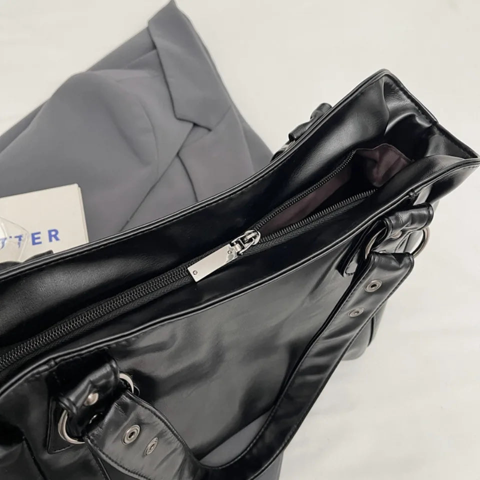 Retro Brand Roomy Shoulder Bag Female Luxury Solid Color Classic Crossbody Bag Large Capacity Style Soft PU Leather Tote Bag Quick Pick Grocers