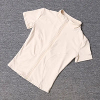 Summer High Quality Waist Slimming Training Tops Women's Quick-drying Tight Stand Collar Full Zipper Short Sleeves Yoga shirts Quick Pick Grocers