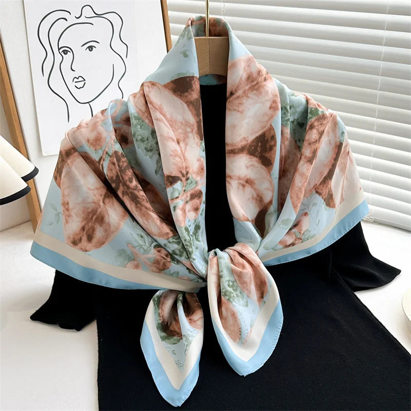 90*90Cm Square Scarf Twill Silk Feeling Women Head Shawls and Wraps Luxury Hair Tree Print Neck Scarves Hijab Bandana Pashmina Quick Pick Grocers