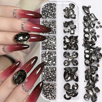 180pcs AB Flatback Glass Nail Art Rhinestones Multi-shape Mixed Diamond Gems Blue Purple Crystal Stones For DIY Nail Decoration Econic Blanks