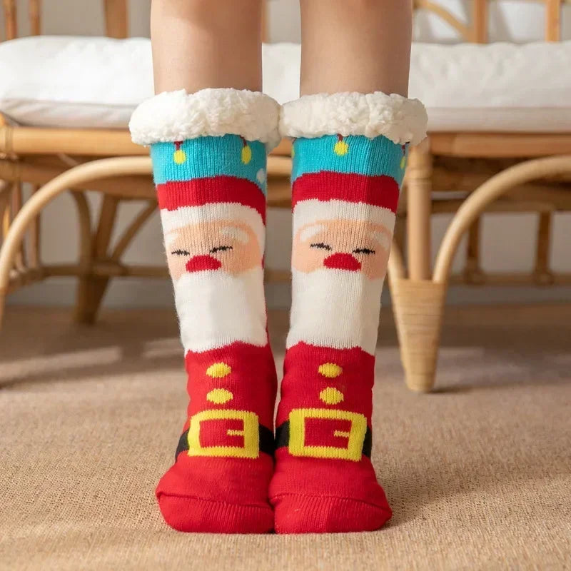 Christmas Gift Slipper Socks Women Thermal Winter Warm Plush Non slip Grip Sleeping Floor Short Sock Fuzzy Fluffy Female Cartoon Quick Pick Grocers