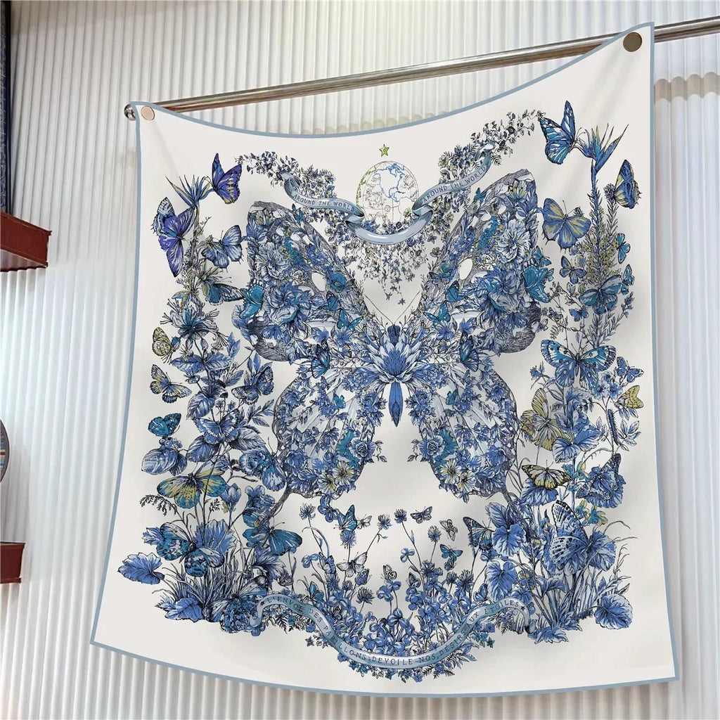 90Cm French Jungle Large Square Scarf Decorative Fashion Trend Flowers High Quality Twill Silk Travel Shawl Sunscreen Quick Pick Grocers