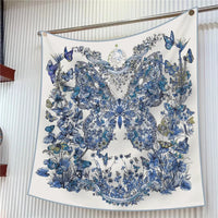90Cm French Jungle Large Square Scarf Decorative Fashion Trend Flowers High Quality Twill Silk Travel Shawl Sunscreen Quick Pick Grocers