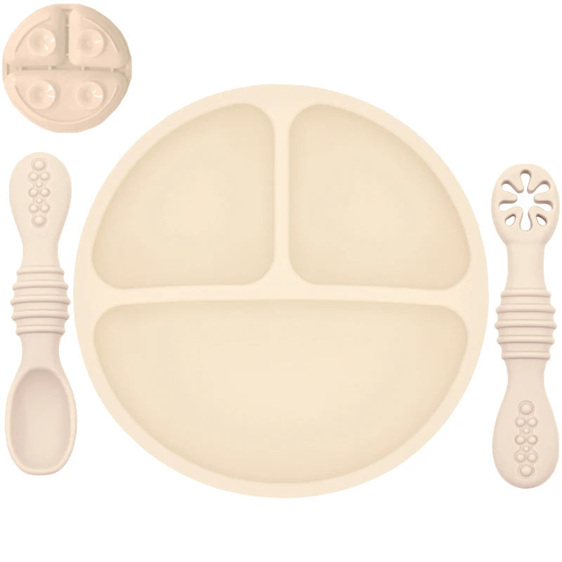 Silicone Baby Sucker Silicone Dining Plate Rice Spoon Set Cute Cartoon Children Dishes Smile Face Baby Tableware Retro Kid Bowl Purest Peak