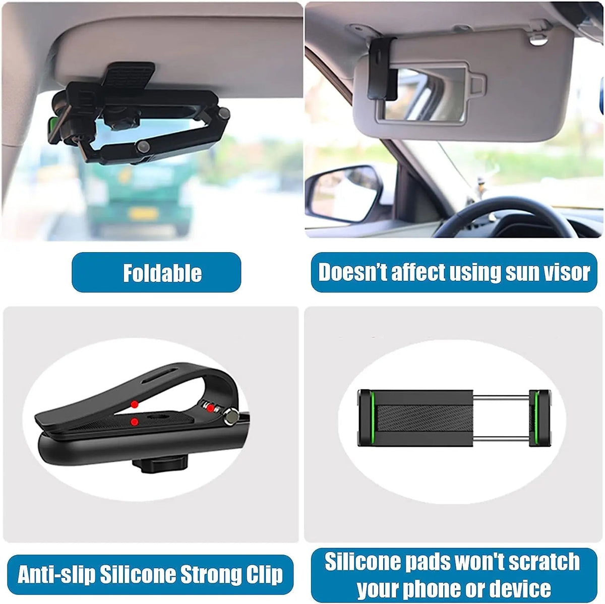Sun Visor Phone Holder for Car Multifunctional 360° Rotating Sun Visor Cell Phone Holder with IPhone/Samsung/Android Quick Pick Grocers