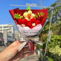 Knitted Flower Bouquet Crochet Rose Flowers Hugging Bucket New Year Gifts Living Room Desk Decoration Mother's Day Gift Quick Pick Grocers