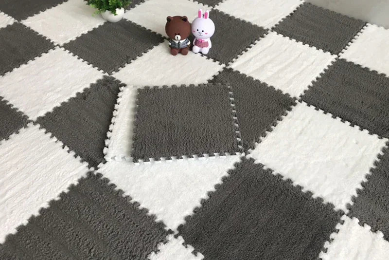 30*30CM Soft Plush Children Kids Rug Play Mat Puzzle Carpet Warm Playmat Interlocking Exercise Tiles Floor Carpet Decoration Mat Quick Pick Grocers