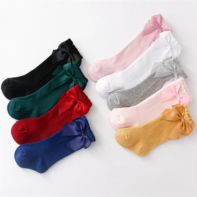 Lawadka Cotton Baby Girls Socks With Bows Knee High Children Princess Socks For Girls Toddler Kids Long Sock Autumn 0-7Years Old Quick Pick Grocers