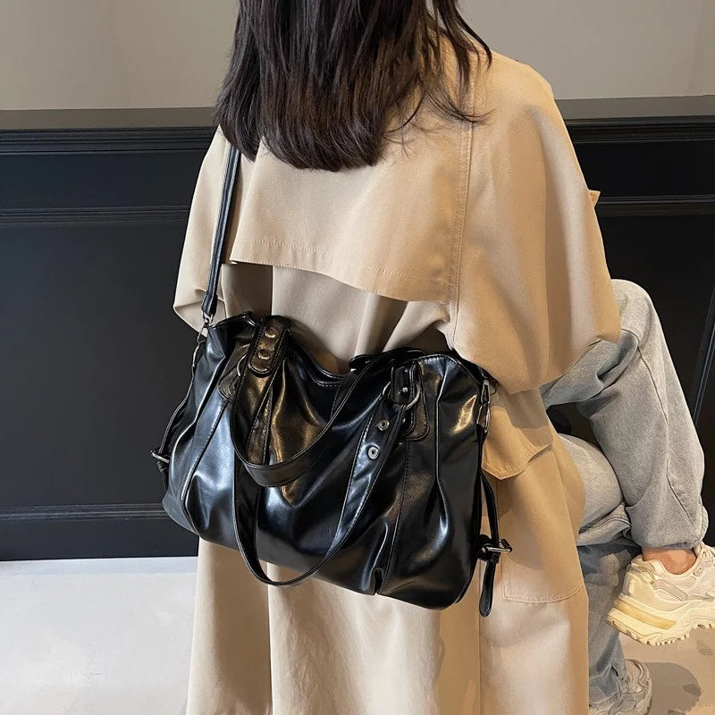 Fashion Classic Versatile Commuter Shoulder Bag Large Capacity Retro Handbags Travel Tote Bags Zipper Opening Women Shopping Bag Quick Pick Grocers