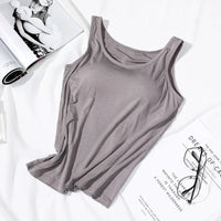 Women's Vest Tops With Built In Padded Bra Vest Slim Fit Tank Tops Sexy Shirts Feminino Casual Underlay Slimming Lingerie Top Quick Pick Grocers