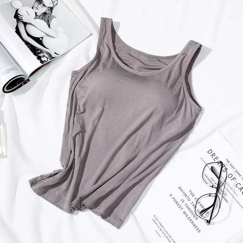 Women's Vest Tops With Built In Padded Bra Vest Slim Fit Tank Tops Sexy Shirts Feminino Casual Underlay Slimming Lingerie Top Quick Pick Grocers