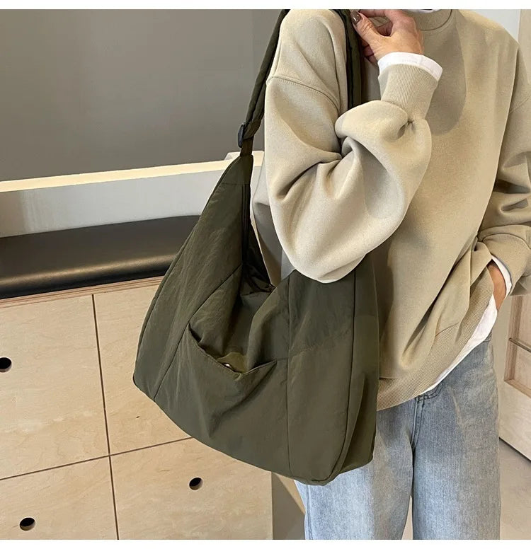 Trendy Women's Soft Cloth Shoulder Bag Solid Color Student 2026 Spring Y2k Casual Style Big Handbags Crossbody Bags for Women Quick Pick Grocers
