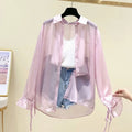 Smvp Chiffon Blouses for Women Summer Thin Loose Button-Up Sunscreen Shirt Woman Korean Fashion Bow Lace-up Long Sleeve Shirts Quick Pick Grocers