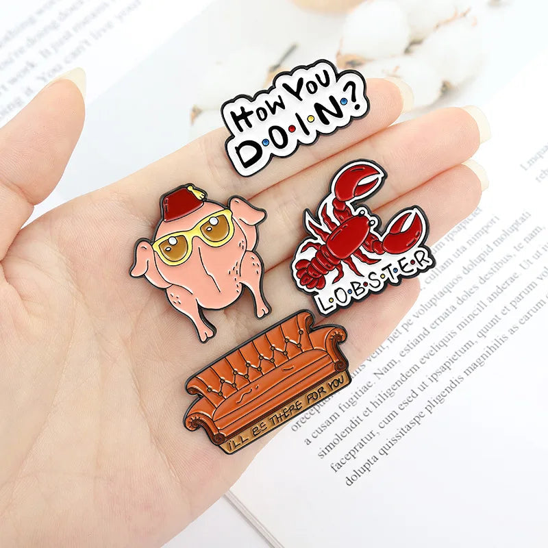 New Creative American TV Series Friends Pin Cartoon Cute Lobster Sofa Shaped Letter Pin Badge Quick Pick Grocers