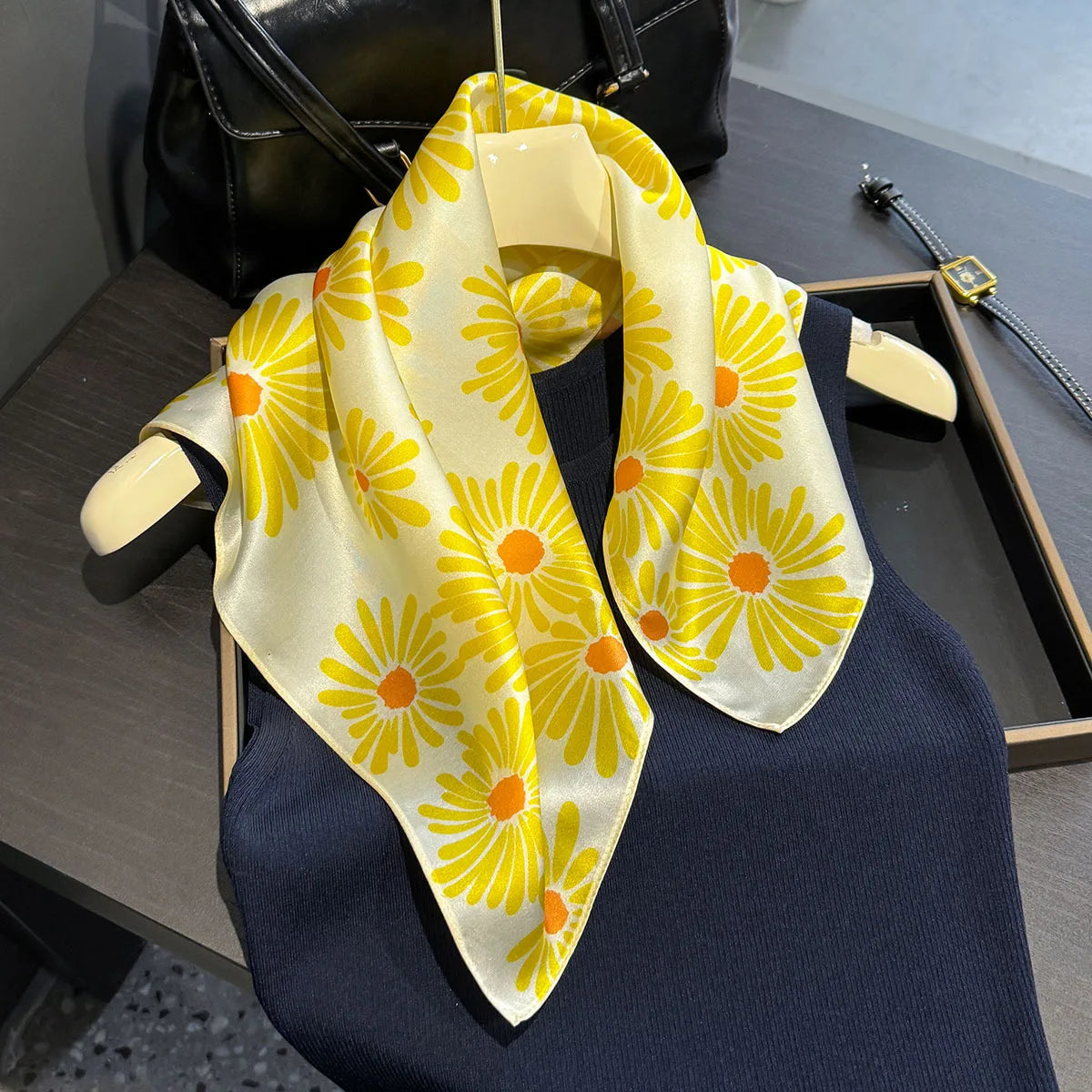 2025 Fashion 100% Real Silk Scarf 53cm Square Bandelet Women's Silk Temperament Small Scarf Neck Decorative Wrap Printed Scarves Quick Pick Grocers