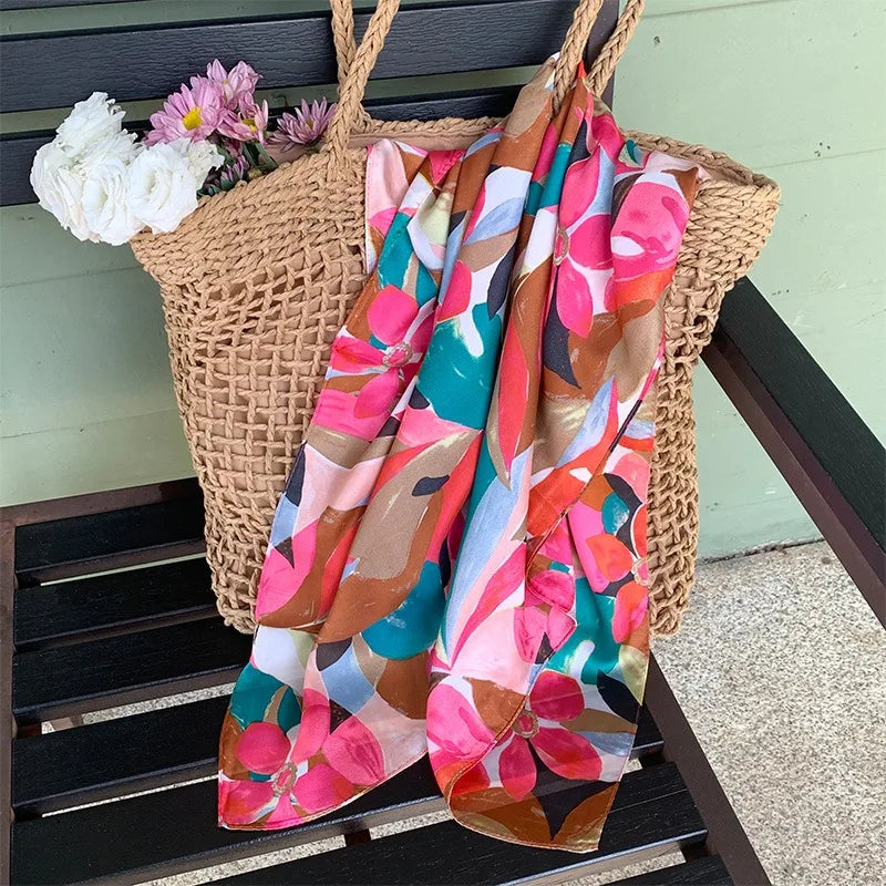 68cm Graffiti Printed Scarf Women'S Autumn And Winter Polyester Fiber Scarf Fashion Versatile Clothes Bag Accessories Scarfs Quick Pick Grocers