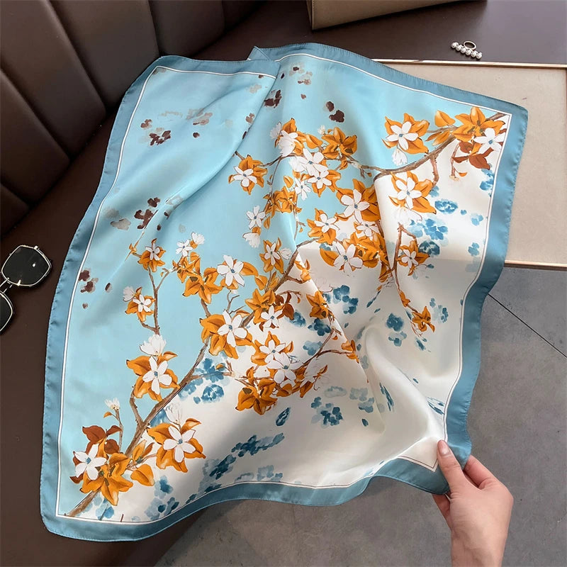 2025 Silk Shawl Print Headscarf Cat Hair Wrap Neckerchief Female Satin Square Scarf For Women Headband Foulard Hijab Bandana Quick Pick Grocers