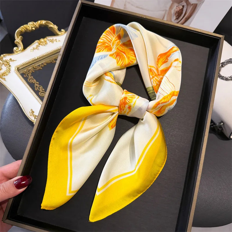 Bohemian Style Print Luxury Brand Silk Square Scarf Women Satin Shawls Neckerchief Wrap Scarves Bandana Hair Hjiab Floral Quick Pick Grocers