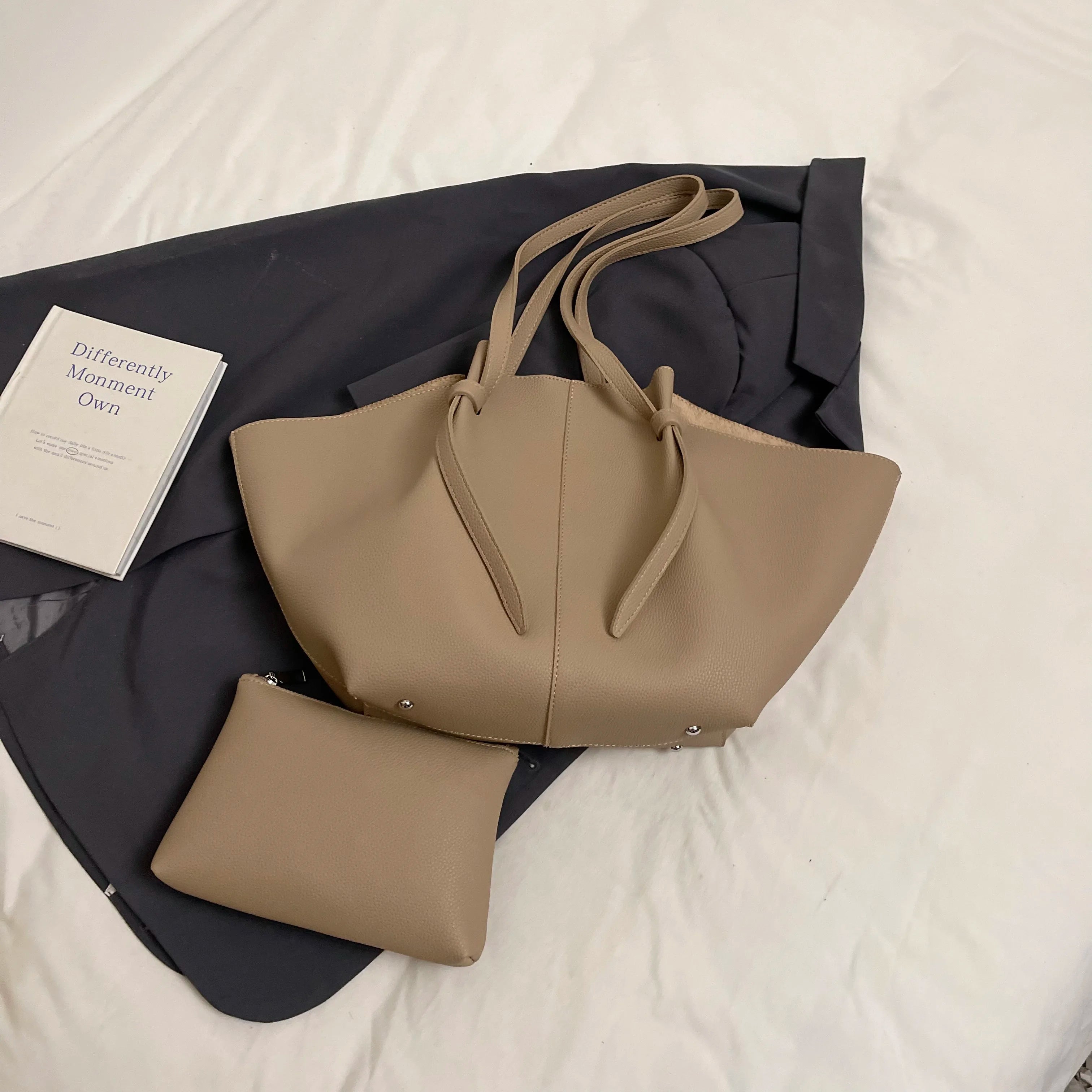 Branded Designer Shoulder Tote Bags For Women Soft PU Leather 2-IN-1 Big Capacity Shopper Tote Set 2025 Luxury Designer Handbags Quick Pick Grocers