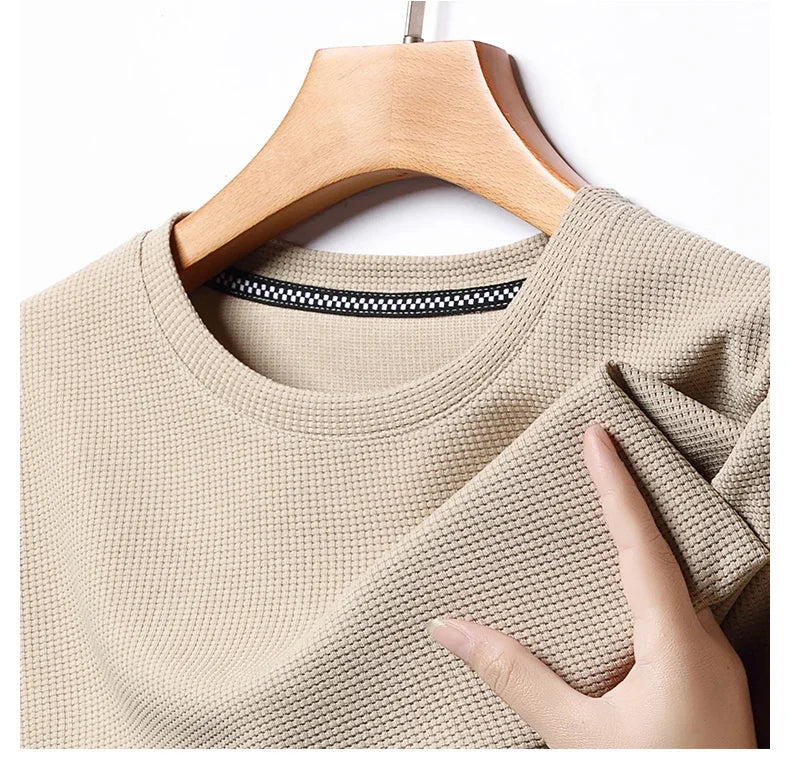 New Summer Waffle Round Neck Short Sleeved T-shirt for Men's Short Sleeved Top Quick Pick Grocers