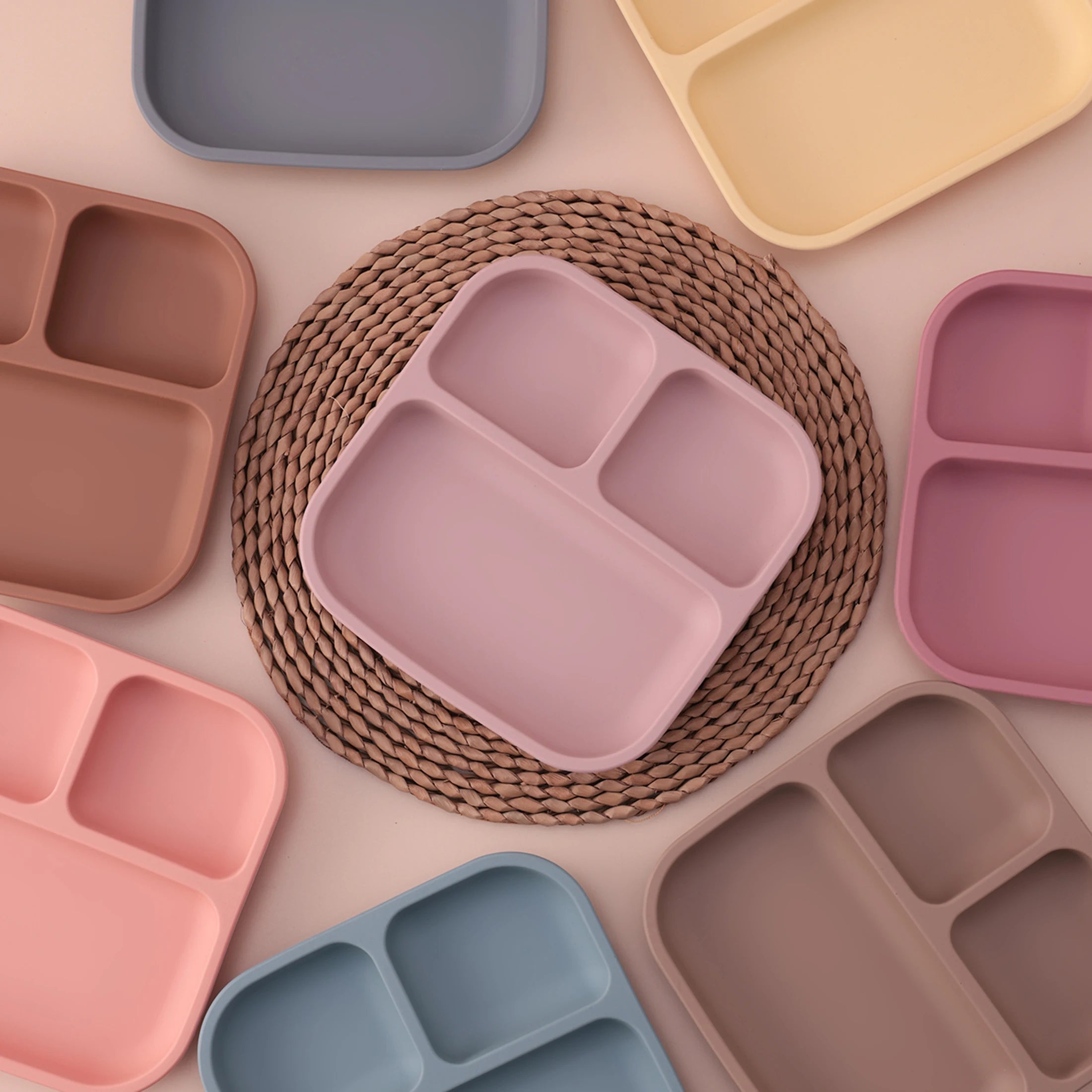 Color Kids 1PCS BPA Free Silicone Divided Square Plate Suction Baby Dish Leakproof Toddler Kids Meal Tray Easy Clean Tableware Purest Peak