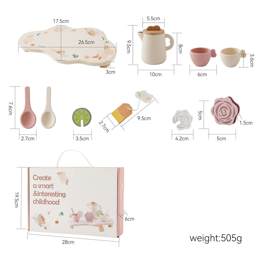 Wooden Children Montessori Toy Teapot Teacup Simulation Kitchen Utensil  BPA Free Silicone Kid Education Pretend Play Toy Gift Purest Peak