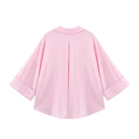 HipSeam Wide Sleeved Shirt Women Spring Asymmetric Hem Button Women's Shirts Simple Lady Johnny Collar Shirts & Blouses Quick Pick Grocers