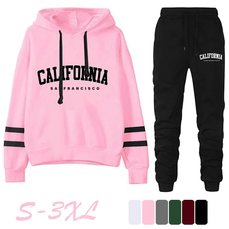 California Womens Tracksuit Casual Stripe Versatile Hooded Sweatshirt or Pants or Suit Simplicity Hot Sales Street Outfits S-3XL Quick Pick Grocers