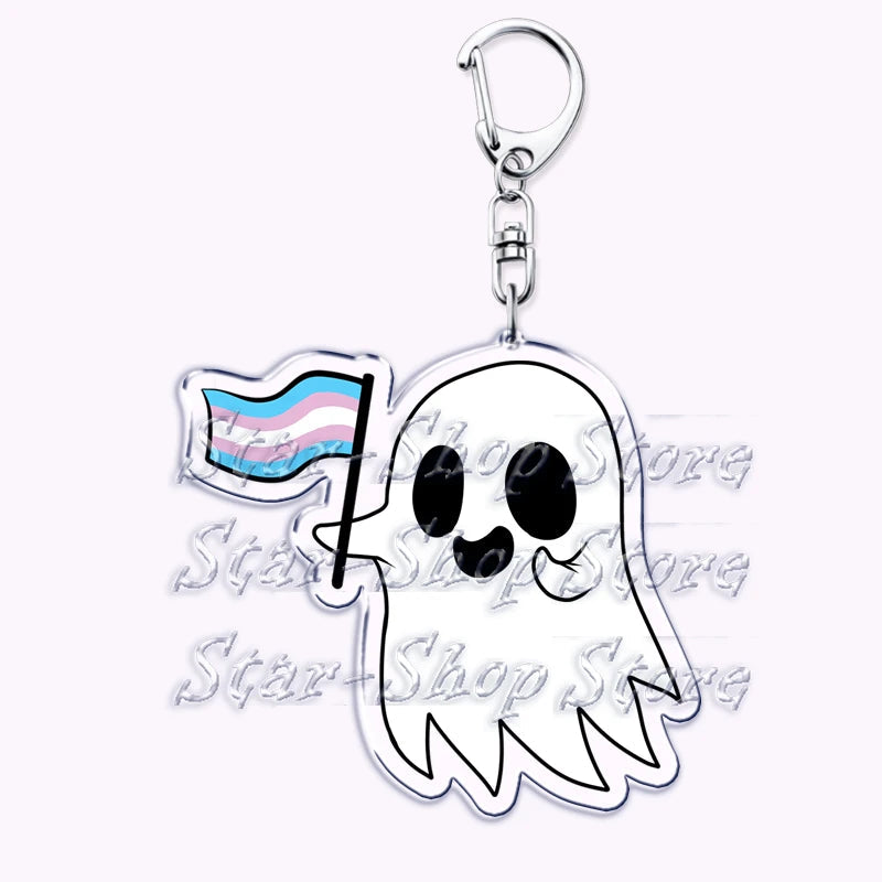 Cute Lgbt Halloween Keychain for Accessories Bag Gay Pride Lgbtq Spooky Ghost Lesbian Keyring Jewelry Rainbow Fans Friends Gifts Quick Pick Grocers