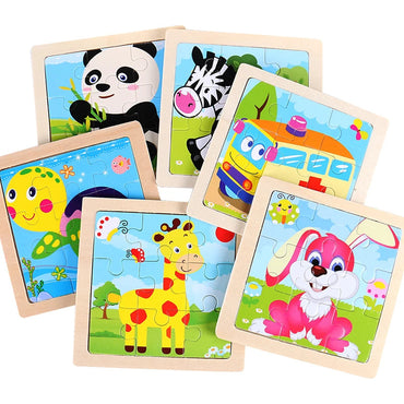 11cm/4.33in Kids Wooden Jigsaw Puzzle Games Cartoon Animal Vehicle Pattern Children Montessori Educational Toys Econic Blanks