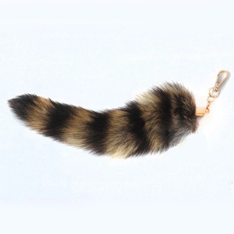 Plush-Fox Tail Keychain Furry Racoon Tail Keyring Keychain 28cm Animal Tail Key-Pendant Pompoms Keyring Holder Bag-Decor Econic Blanks