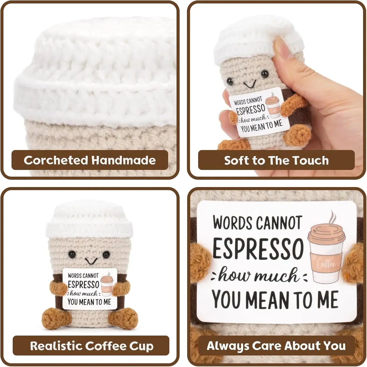 Funny Crochet Emotional Support Coffee Doll With Card Desktop Ornament Handmade Knitted Coffee Dolls Christmas Gifts Home Decor Quick Pick Grocers