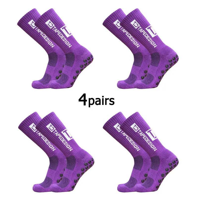 4Pairs/Lot 2024 New ANTI SLIP Tapedesign Football Socks Mid Calf Non-Slip Soccer Sport Cycling Sports Mens Sock EU38-45 Quick Pick Grocers