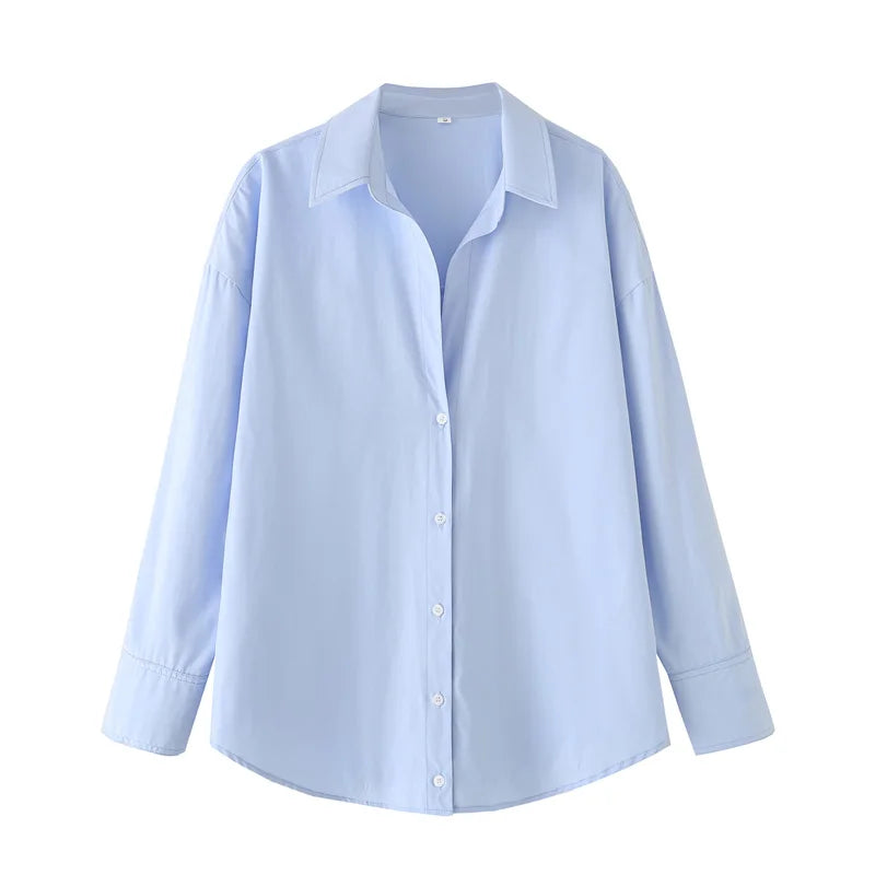 HXAO 2025 Woman Blouses Long Stripe Shirts Women Spring Summer Long Sleeve Blue White Shirt Woman Large Tops Button Up Shirts Quick Pick Grocers