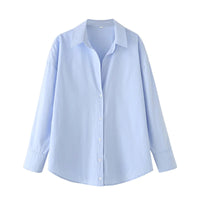 HXAO 2025 Woman Blouses Long Stripe Shirts Women Spring Summer Long Sleeve Blue White Shirt Woman Large Tops Button Up Shirts Quick Pick Grocers