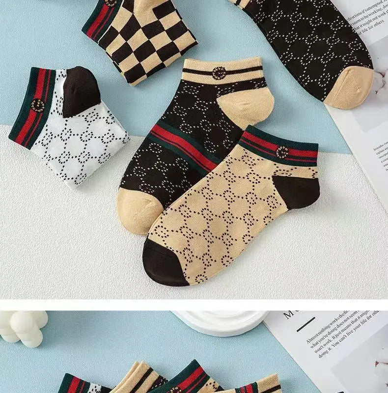 5/10/20 Pairs Winter Socks Men Short Breathable Luxury Socks Designer Brand Low-Cut Fashion Trendy Ankle Socks Geometric Pattern Quick Pick Grocers