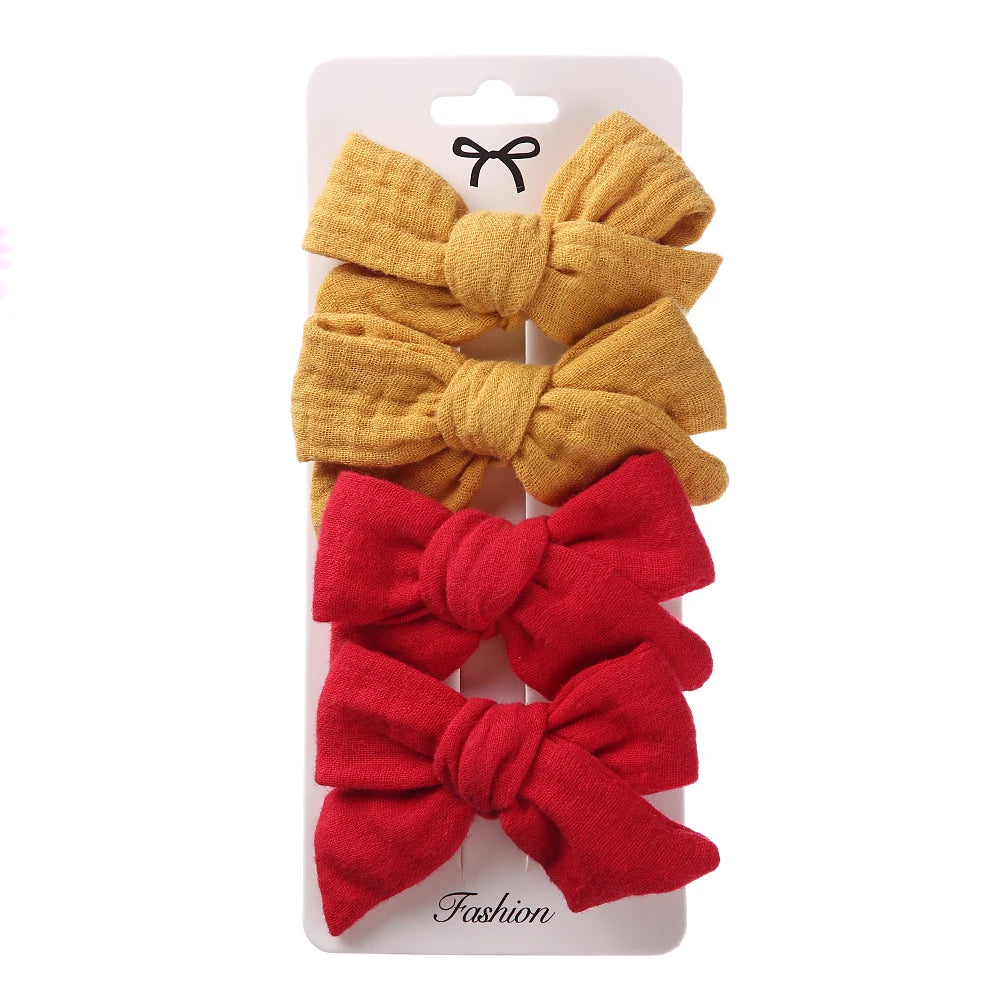 4Pcs/Set Baby Bows Hair Clips Muslin Girls Hairpins Hairclip For Kids Cotton Linen Barrette Flower Print Side Pin  Accessories Purest Peak