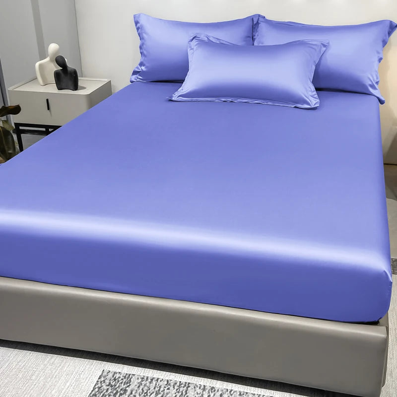 1 Simple Modern Satin Solid Color Fitted Sheet, Solid Color Ice Silk Bedspread For Bedroom, Bedding (Excluding Pillowcases) Quick Pick Grocers